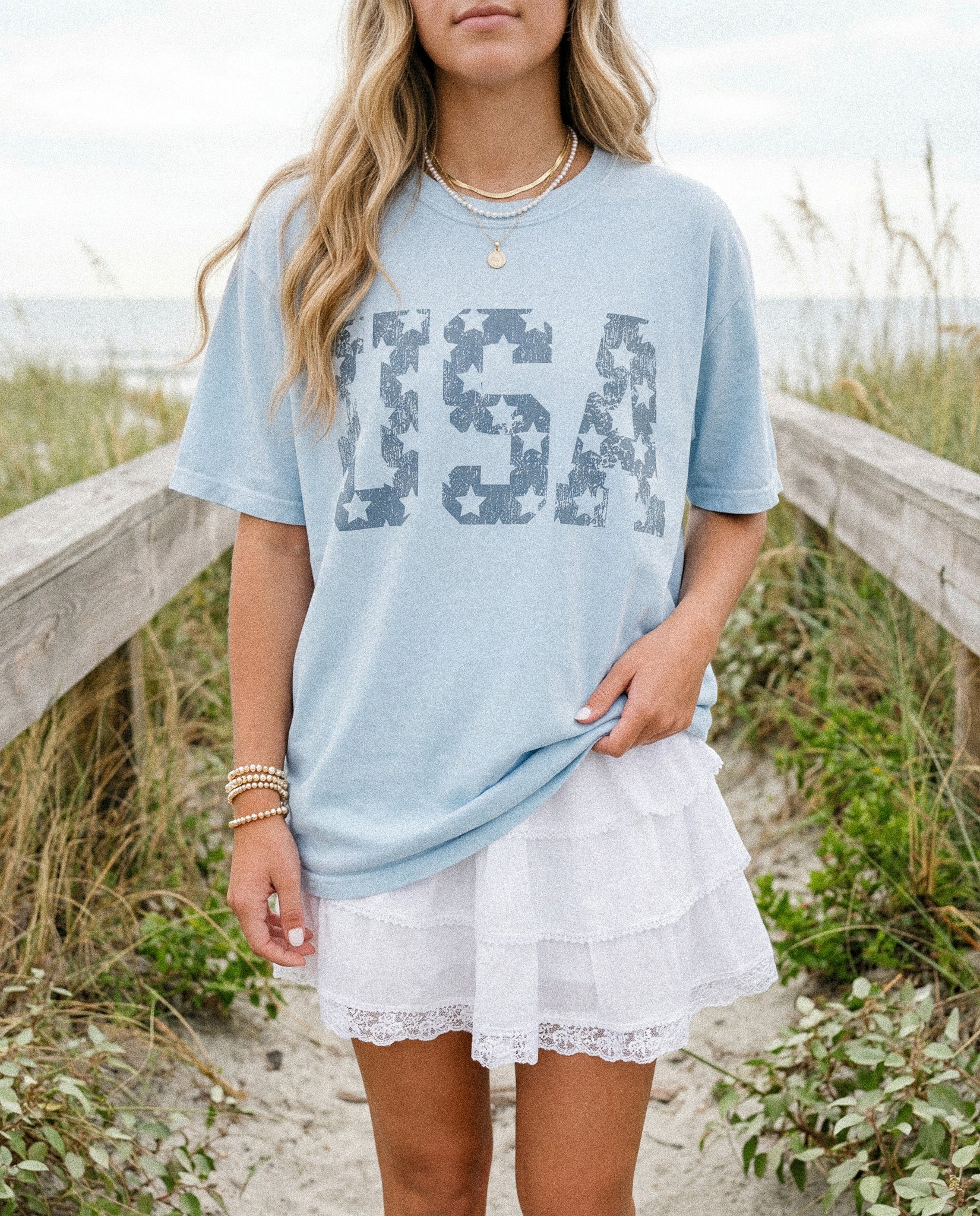 USA Stars Vintage Distressed Graphic Tee