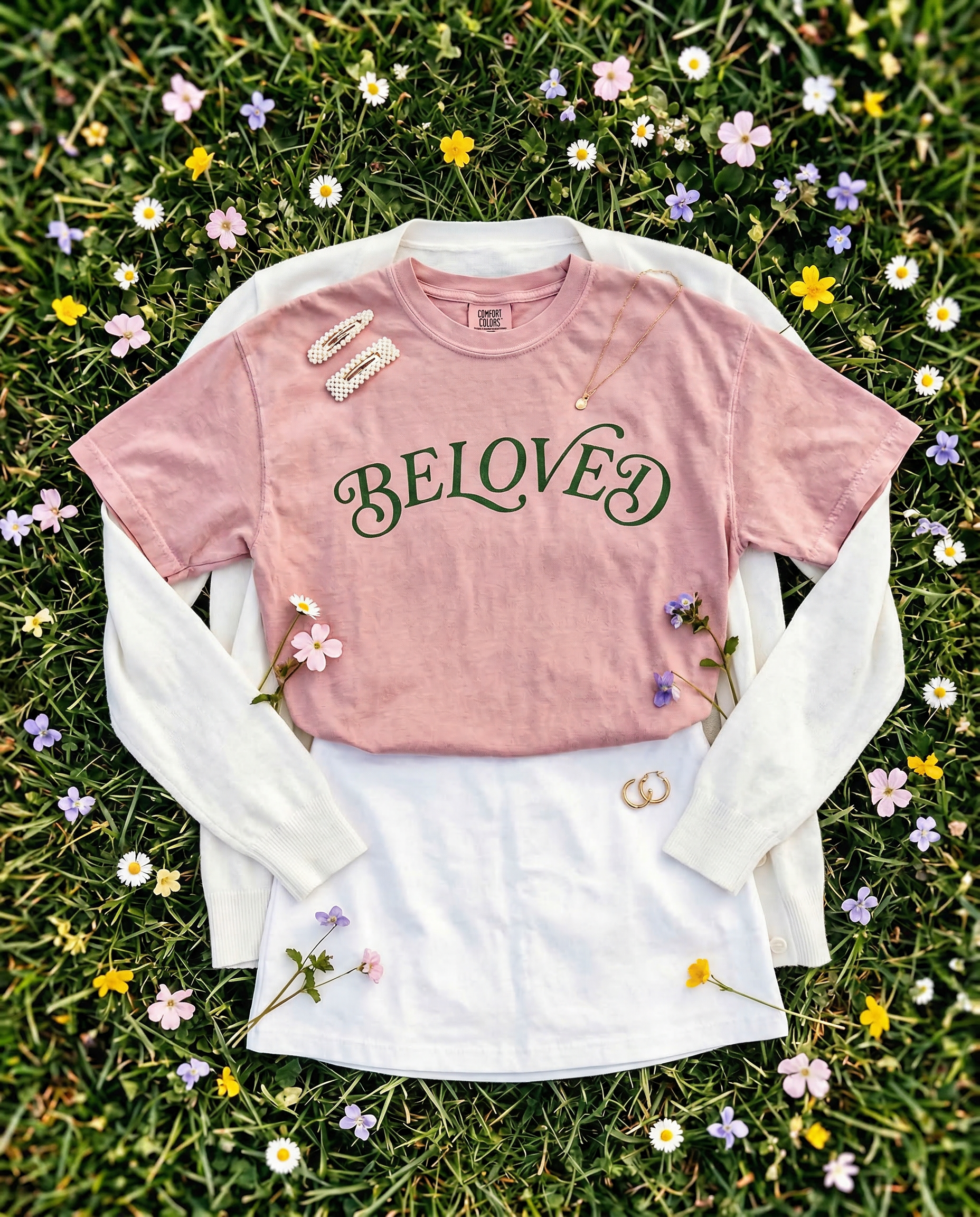 Faith Beloved Light Pink Spring Graphic Tee