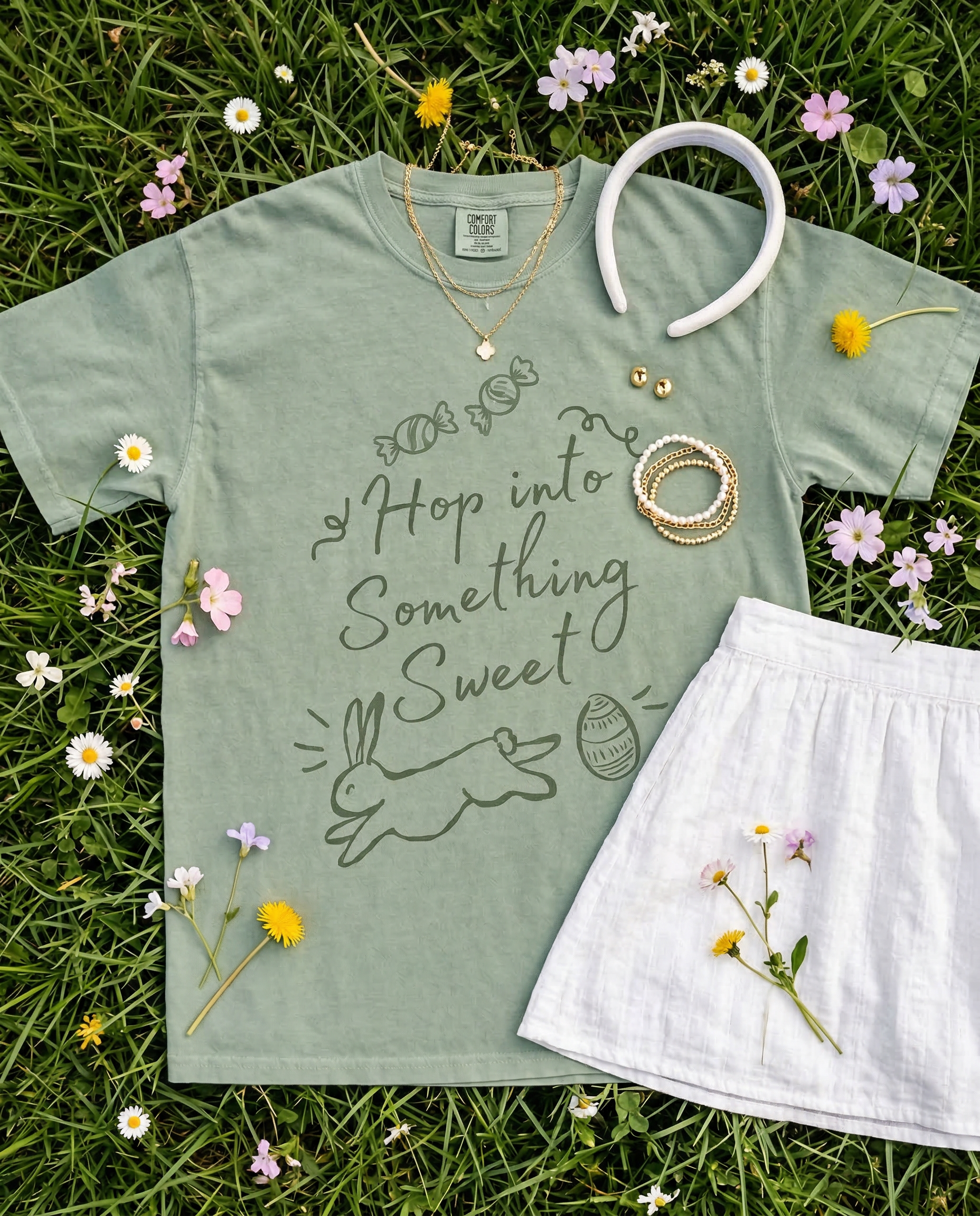 Hop into Something Sweet Easter Spring Graphic Tee