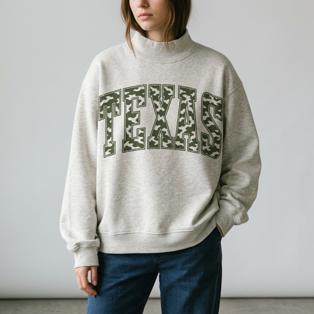 Texas Varsity Mock Neck Sweatshirt · Camo