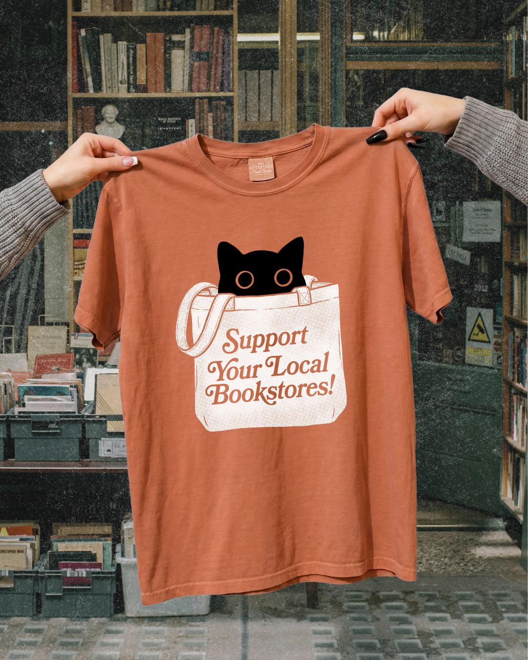 Support Your Local Bookstores Black Cat Graphic Tee