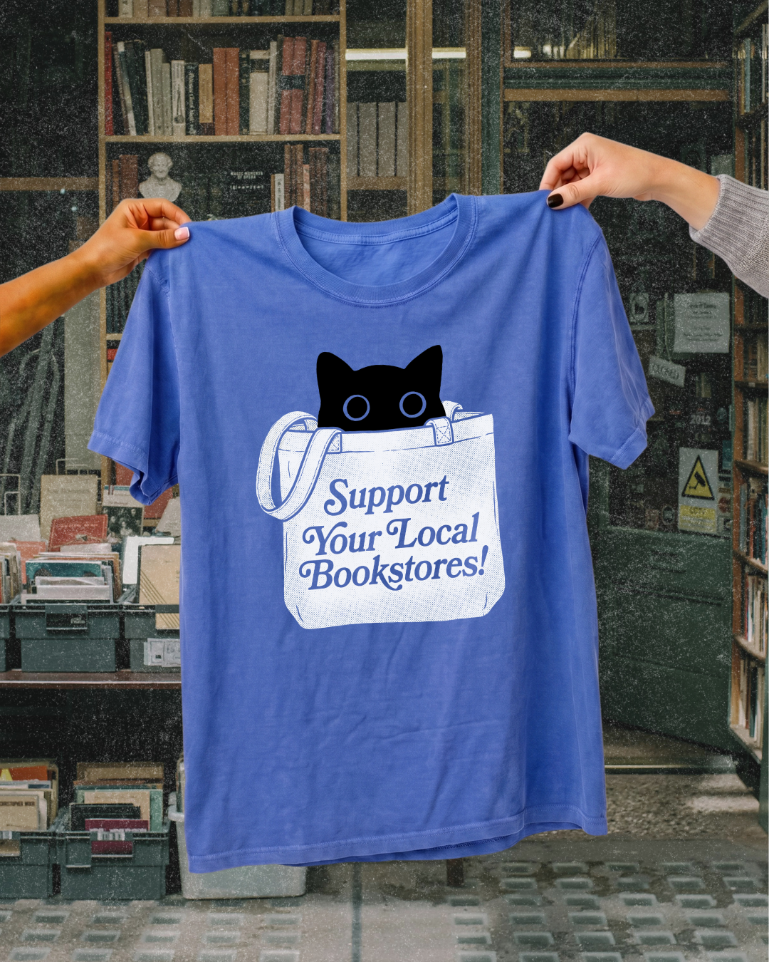 Support Your Local Bookstores Black Cat Graphic Tee
