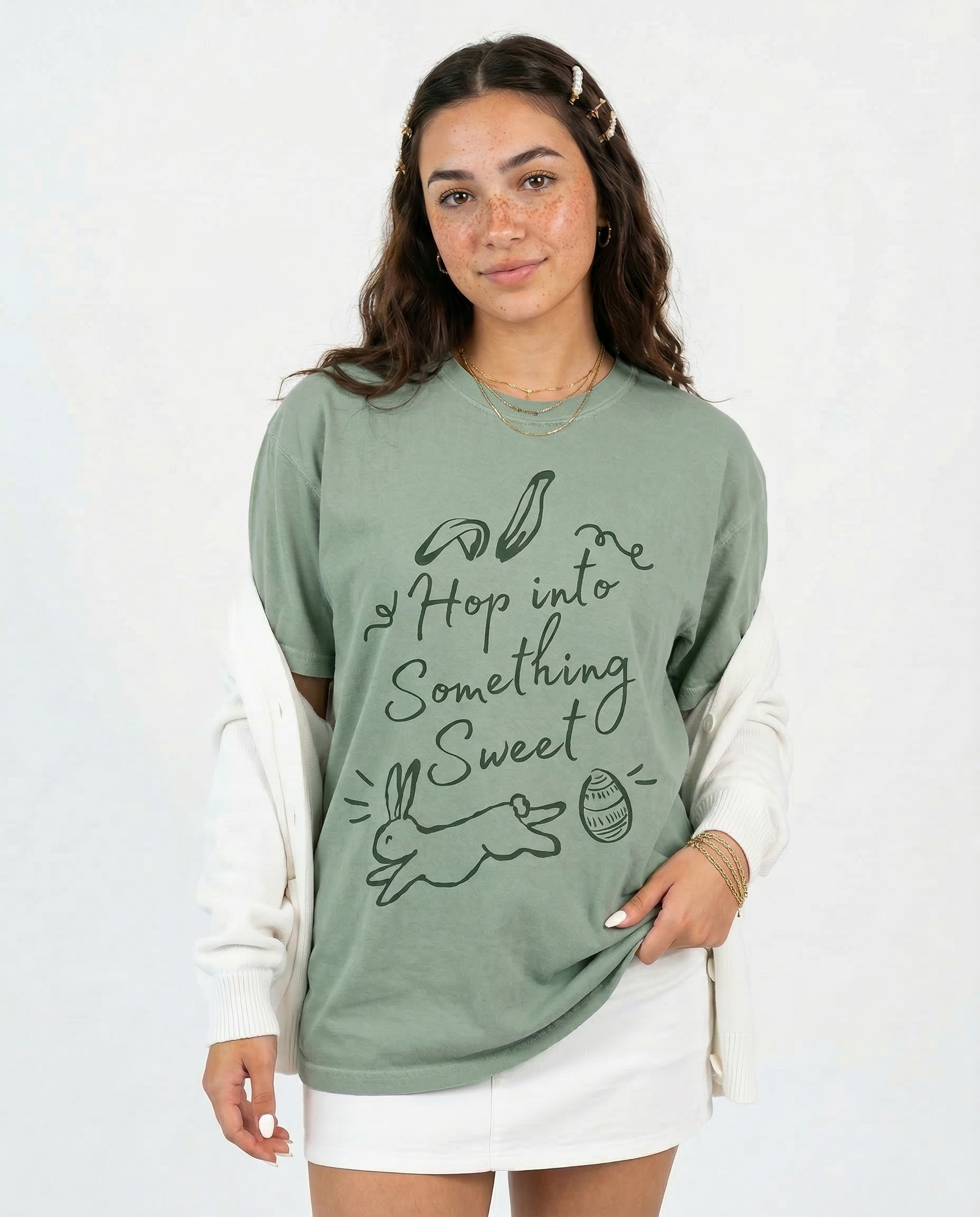 Hop into Something Sweet Easter Spring Graphic Tee