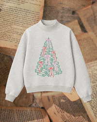 Book Tree Christmas mock neck sweatshirt, oatmeal heather