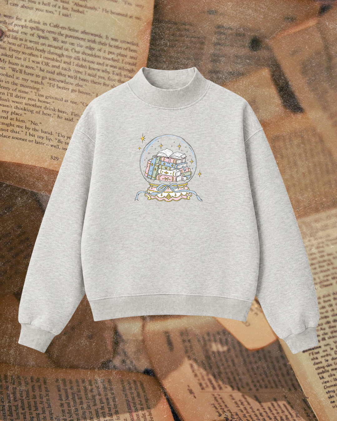 Book Snow Globe Mock Neck Sweatshirt