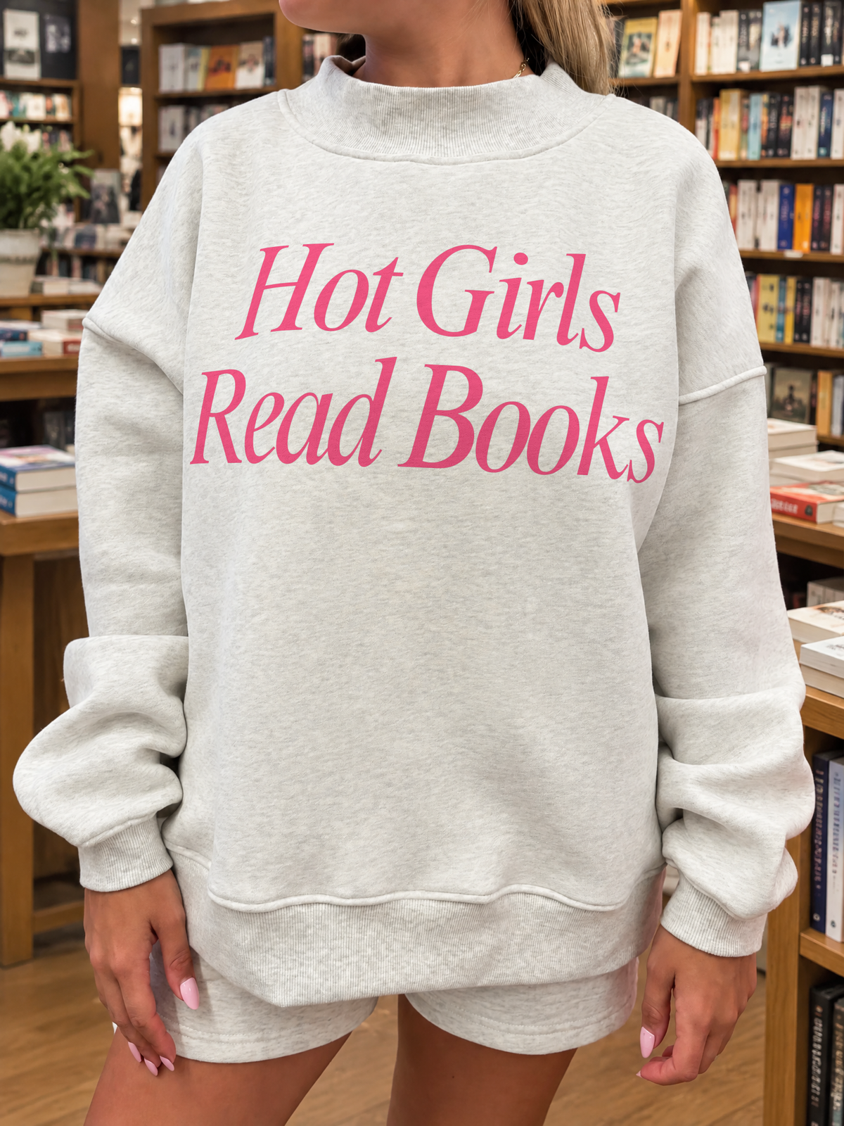 Hot Girls Read Books Bookish Mock Neck Sweatshirt (Pre-order)