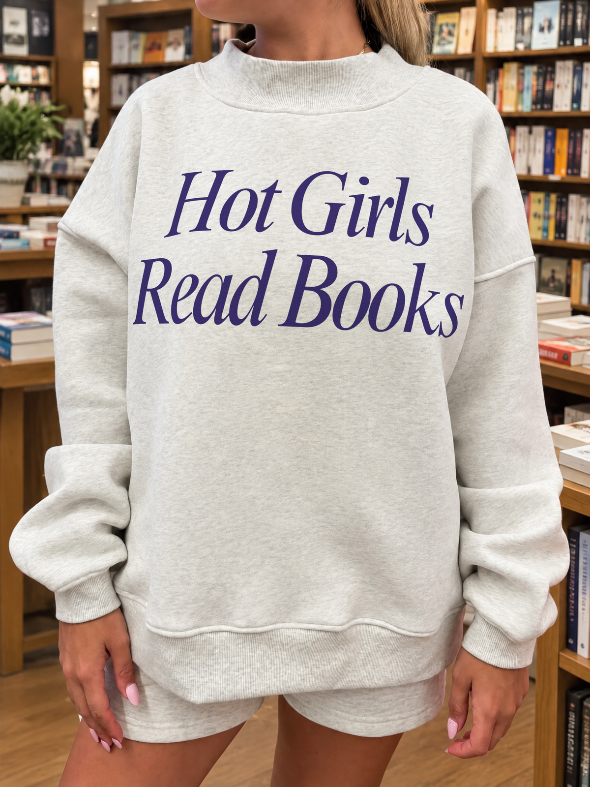 Hot Girls Read Books Bookish Mock Neck Sweatshirt (Pre-order)