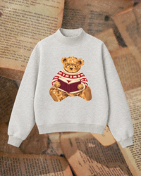 Reading Bear mock neck sweatshirt, oatmeal heather